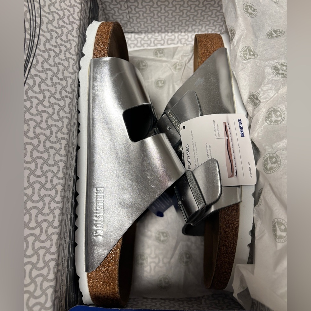 NWT Silver soft footbed Birkenstock Size 38
